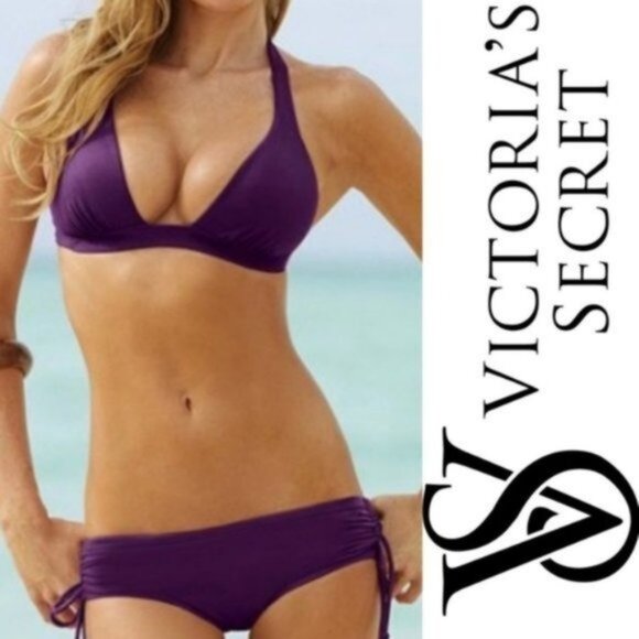 Victoria’s Secret | Purple Plum Side Ruched Bikini Bottoms | Size Medium - Picture 1 of 10